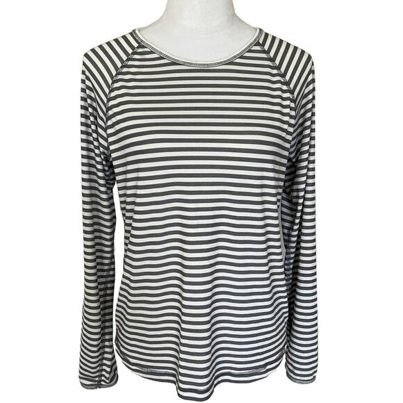 Orvis Striped Long Sleeve Top Crew Neck Gray White Casual Everyday Style - Picture 1 of 6